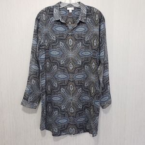 J. Jill Paisley Semi-sheer button front tunic top woman's size medium